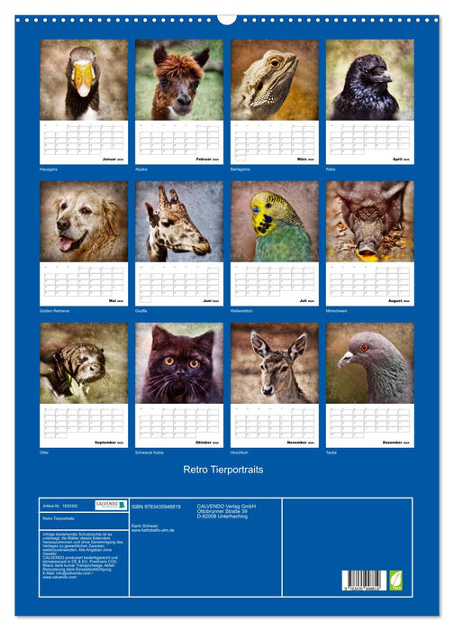 Retro Tierportraits (CALVENDO Wandkalender 2025)