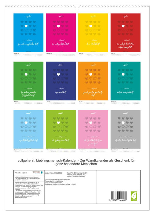 vollgeherzt: Lieblingsmensch-Kalender - Der Wandkalender als Geschenk für ganz besondere Menschen (CALVENDO Premium Wandkalender 2025)