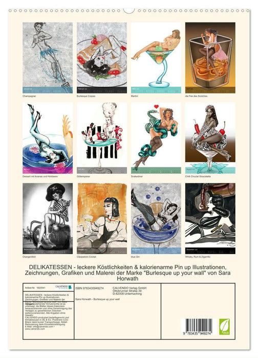 DELIKATESSEN - leckere Köstlichkeiten & kalorienarme Pin up Illustrationen, Zeichnungen, Grafiken und Malerei der Marke "Burlesque up your wall" von Sara Horwath (CALVENDO Premium Wandkalender 2025)