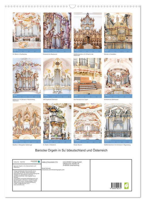 Barocke Orgeln in Su¨ddeutschland und Österreich (CALVENDO Wandkalender 2025)