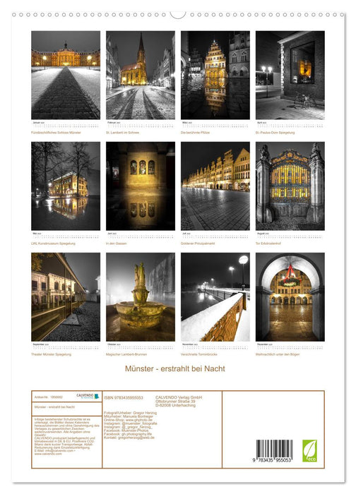 Münster - erstrahlt bei Nacht (CALVENDO Premium Wandkalender 2025)