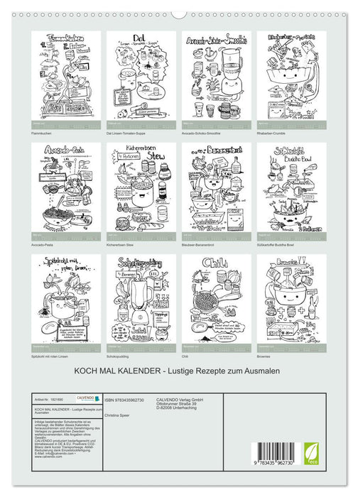 KOCH MAL KALENDER - Lustige Rezepte zum Ausmalen (CALVENDO Premium Wandkalender 2025)