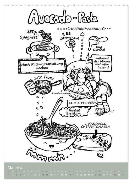 KOCH MAL KALENDER - Lustige Rezepte zum Ausmalen (CALVENDO Premium Wandkalender 2025)