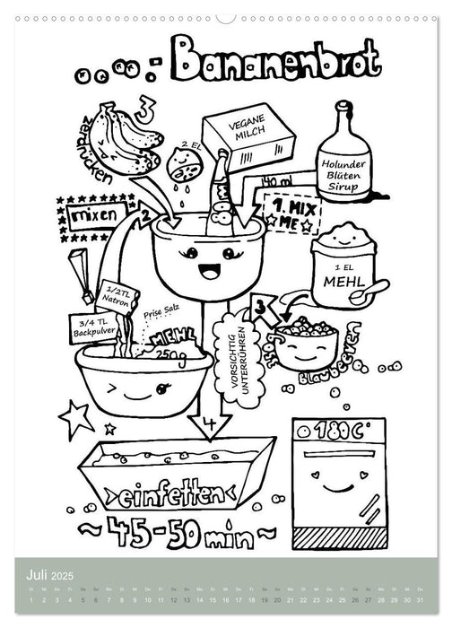 KOCH MAL KALENDER - Lustige Rezepte zum Ausmalen (CALVENDO Premium Wandkalender 2025)