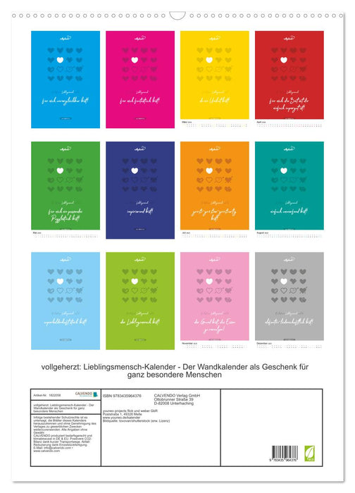 vollgeherzt: Lieblingsmensch-Kalender - Der Wandkalender als Geschenk für ganz besondere Menschen (CALVENDO Wandkalender 2025)