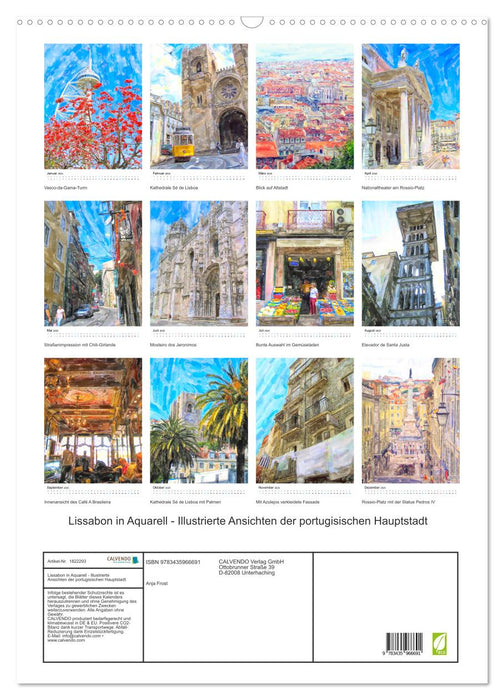 Lissabon in Aquarell - Illustrierte Ansichten der portugisischen Hauptstadt (CALVENDO Wandkalender 2025)