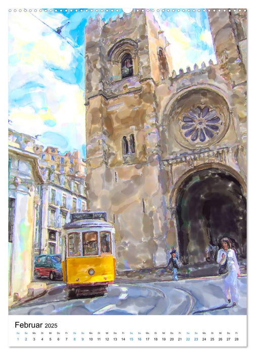 Lissabon in Aquarell - Illustrierte Ansichten der portugisischen Hauptstadt (CALVENDO Wandkalender 2025)