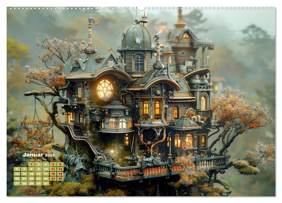 Miniaturwelt Faszinierend winzige Häuser im Steampunk-Stil (CALVENDO Premium Wandkalender 2025)