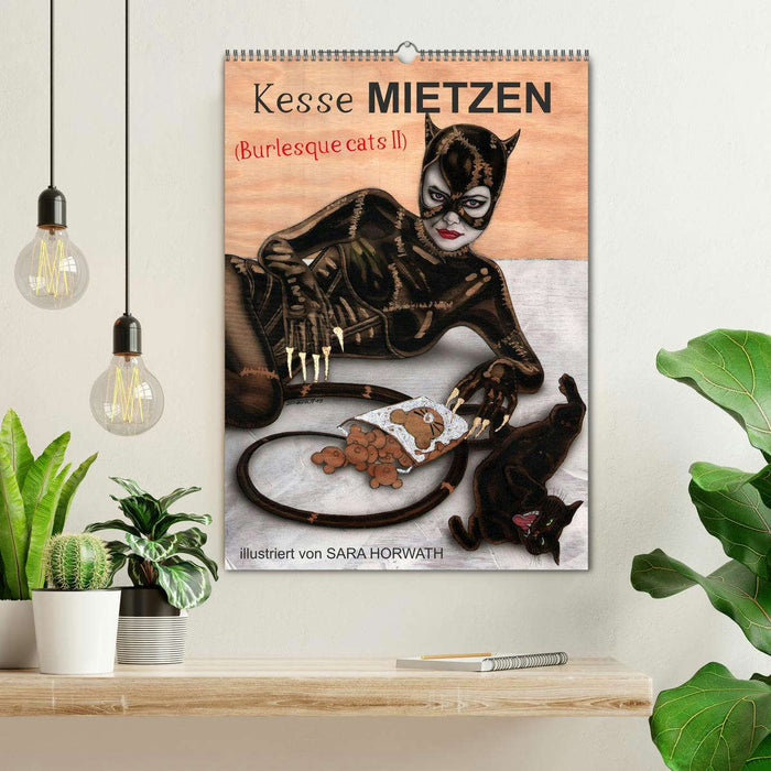 Kesse Mietzen - Burlesque cats II - mit flotten Linien gezeichnete Pin-up Katzen (CALVENDO Wandkalender 2025)