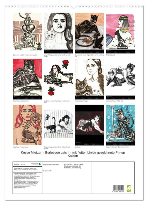 Kesse Mietzen - Burlesque cats II - mit flotten Linien gezeichnete Pin-up Katzen (CALVENDO Wandkalender 2025)