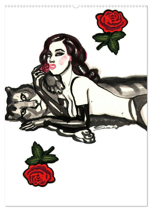 Kesse Mietzen - Burlesque cats II - mit flotten Linien gezeichnete Pin-up Katzen (CALVENDO Wandkalender 2025)