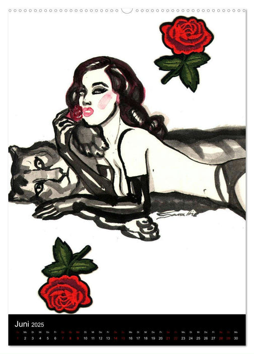 Kesse Mietzen - Burlesque cats II - mit flotten Linien gezeichnete Pin-up Katzen (CALVENDO Wandkalender 2025)