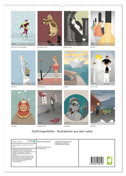 Zwölf Augenblicke - Illustrationen aus dem Leben (CALVENDO Premium Wandkalender 2025)
