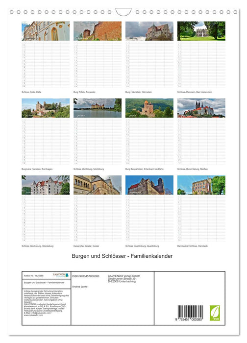 Burgen und Schlösser - Familienkalender (CALVENDO Wandkalender 2025)