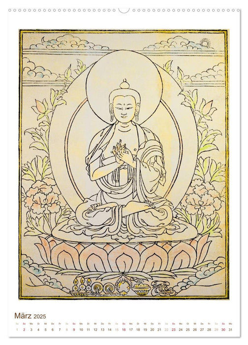 Mit Buddha durchs Jahr: historische Zeichnungen (CALVENDO Premium Wandkalender 2025)
