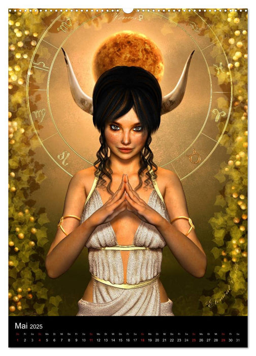Unter Sternen geboren - Fantasy Tierkreis im Zeichen der Frau (CALVENDO Premium Wandkalender 2025)