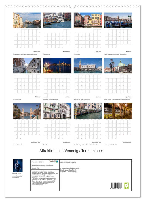 Attraktionen in Venedig / Terminplaner (CALVENDO Wandkalender 2025)