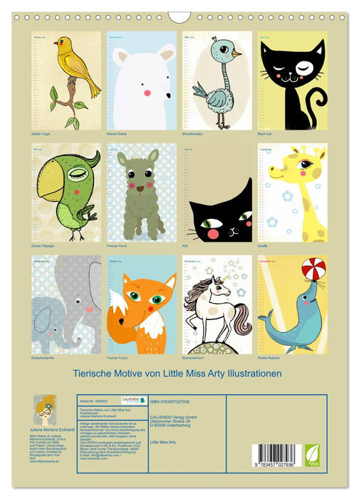 Tierische Motive von Little Miss Arty Illustrationen (CALVENDO Wandkalender 2025)