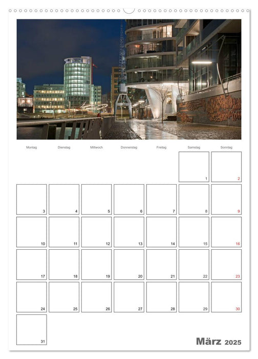 Hamburg bei Nacht (CALVENDO Premium Wandkalender 2025)