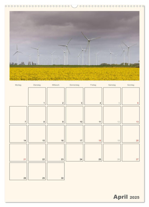 Windkraft in der Landschaft Ostfrieslands / Terminplaner (CALVENDO Premium Wandkalender 2025)