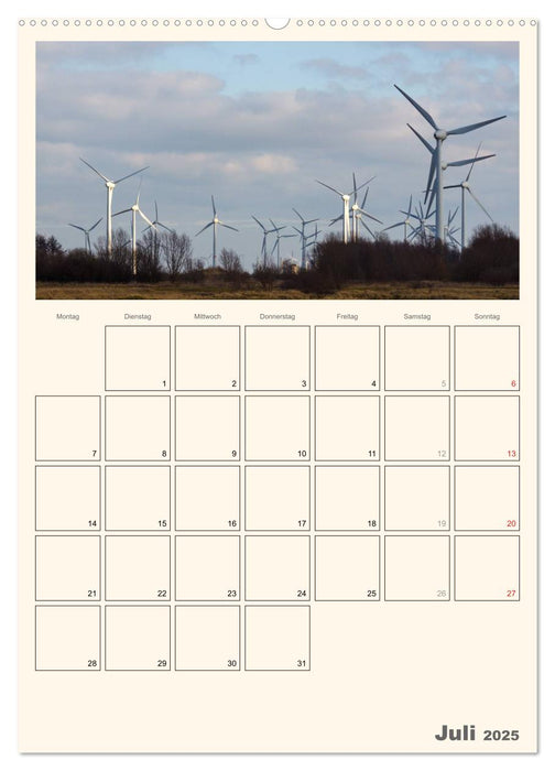 Windkraft in der Landschaft Ostfrieslands / Terminplaner (CALVENDO Premium Wandkalender 2025)