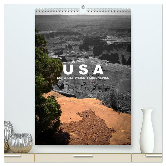 USA - Schwarz weiss Farbenspiel / CH-Version (CALVENDO Premium Wandkalender 2025)