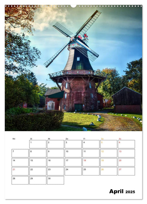 Historische Windmühlen an der Friesischen Mühlenstraße / Geburtstagsplaner (CALVENDO Premium Wandkalender 2025)