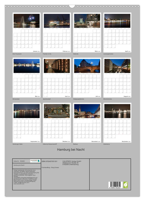 Hamburg bei Nacht (CALVENDO Wandkalender 2025)