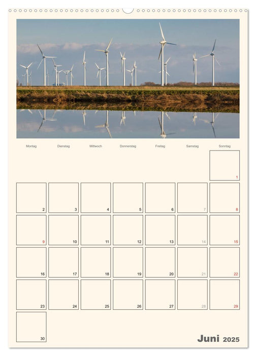 Windkraft in der Landschaft Ostfrieslands / Terminplaner (CALVENDO Wandkalender 2025)