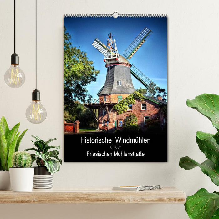 Historische Windmühlen an der Friesischen Mühlenstraße / Geburtstagsplaner (CALVENDO Wandkalender 2025)