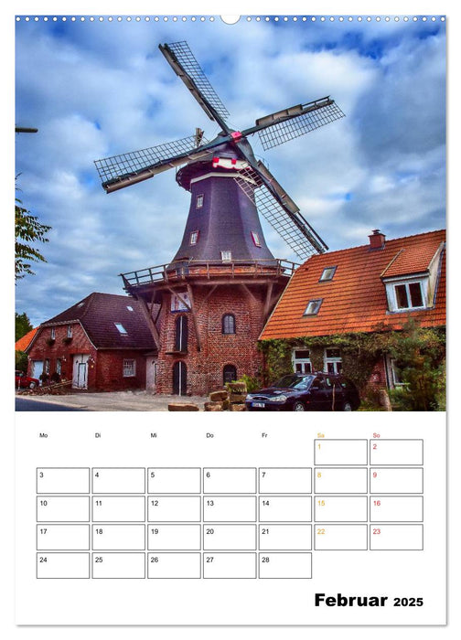 Historische Windmühlen an der Friesischen Mühlenstraße / Geburtstagsplaner (CALVENDO Wandkalender 2025)
