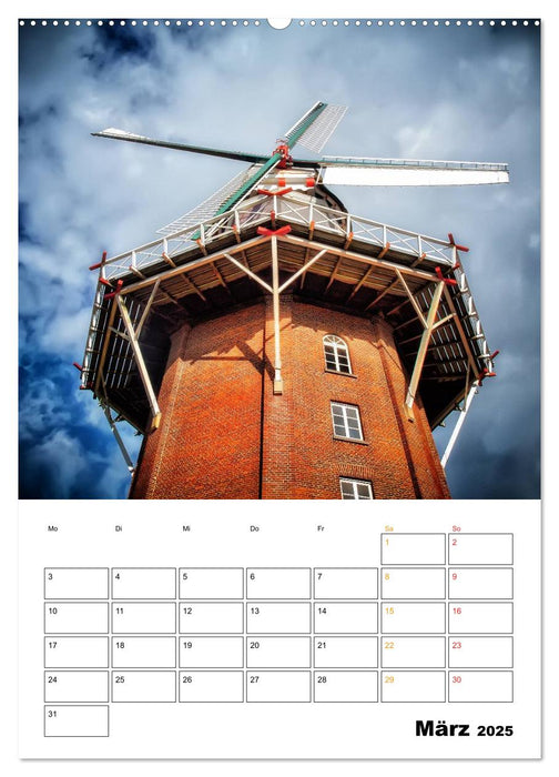 Historische Windmühlen an der Friesischen Mühlenstraße / Geburtstagsplaner (CALVENDO Wandkalender 2025)