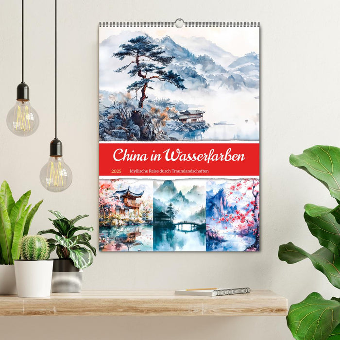 China in Wasserfarben - Idyllische Reise durch Traumlandschaften (CALVENDO Wandkalender 2025)