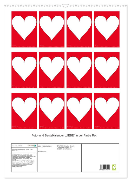 Foto- und Bastelkalender „LIEBE“ in der Farbe Rot (CALVENDO Wandkalender 2025)