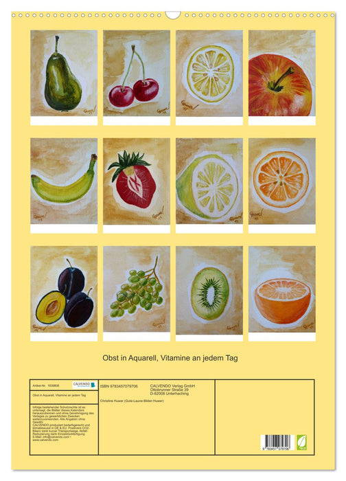 Obst in Aquarell, Vitamine an jedem Tag (CALVENDO Wandkalender 2025)