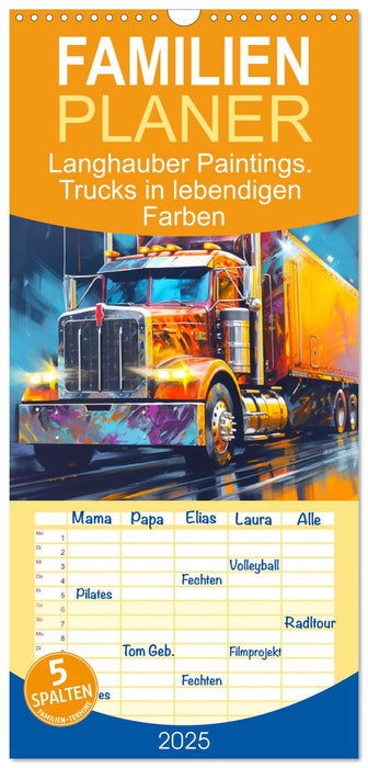 Langhauber Paintings. Trucks in lebendigen Farben (CALVENDO Familienplaner 2025)