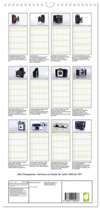 Alte Fotoapparate - Kameras von Kodak der Jahre 1905 bis 1977 (CALVENDO Familienplaner 2025)