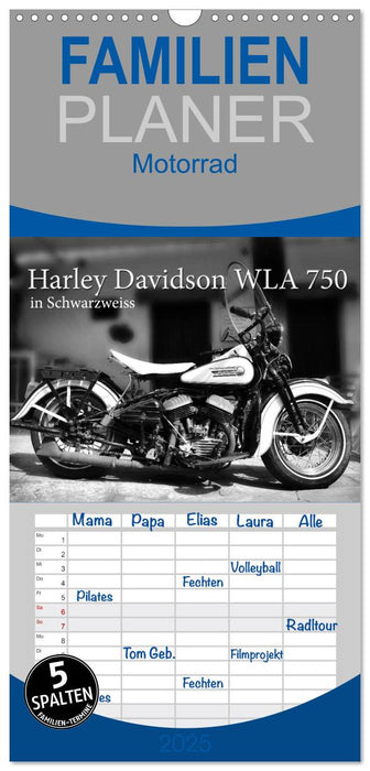 Harley Davidson WLA 750 in Schwarzweiss (CALVENDO Familienplaner 2025)