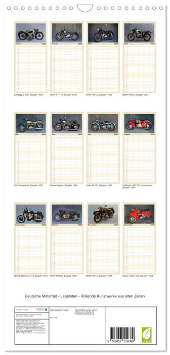 Deutsche Motorrad - Legenden - Rollende Kunstwerke aus alten Zeiten (CALVENDO Familienplaner 2025)