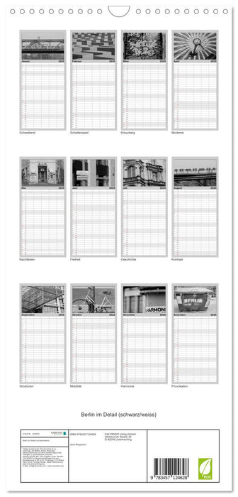 Berlin im Detail (schwarz/weiss) (CALVENDO Familienplaner 2025)
