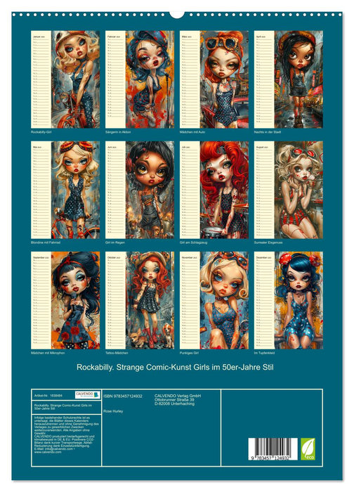 Rockabilly. Strange Comic-Kunst Girls im 50er-Jahre Stil (CALVENDO Premium Wandkalender 2025)