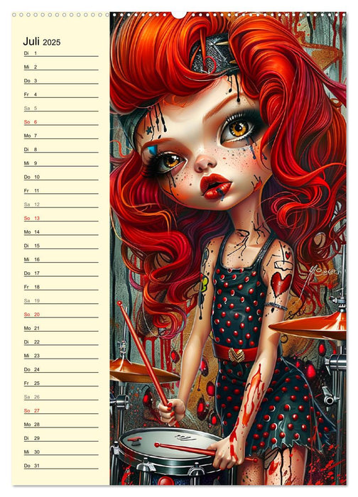 Rockabilly. Strange Comic-Kunst Girls im 50er-Jahre Stil (CALVENDO Premium Wandkalender 2025)