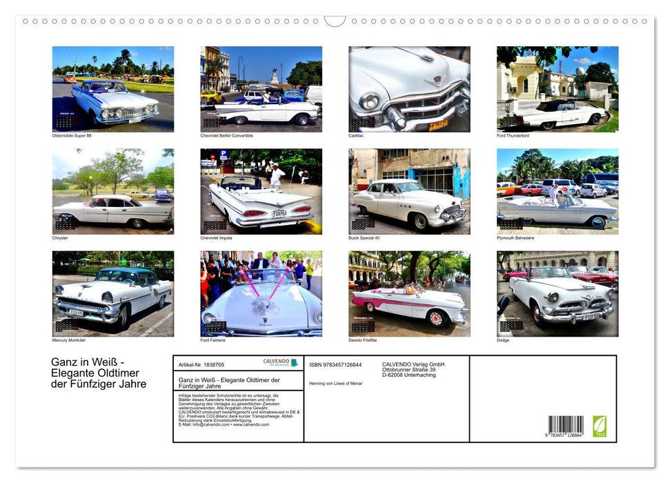Ganz in Weiß - Elegante Oldtimer der Fünfziger Jahre (CALVENDO Wandkalender 2025)
