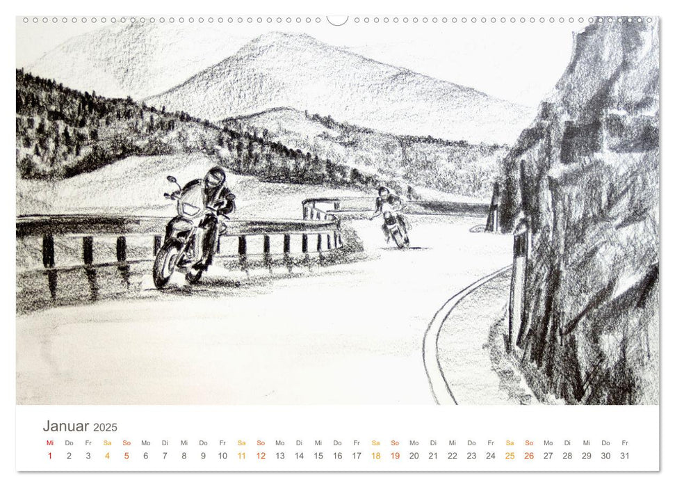 Passion Motorradfahren - Skizzen von der Freiheit auf dem Motorrad (CALVENDO Premium Wandkalender 2025)