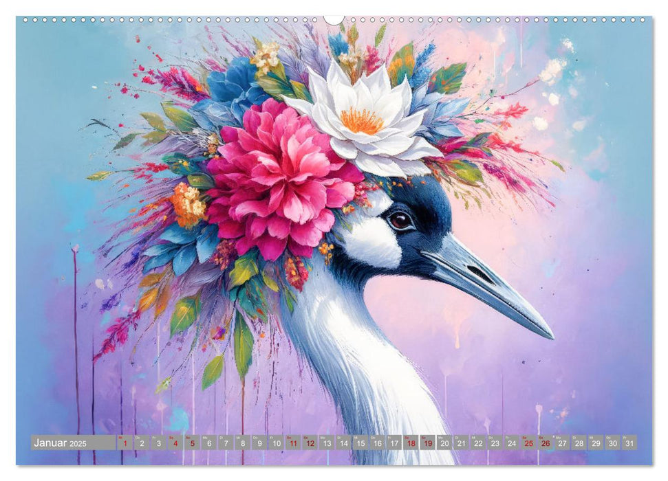 Blumige Vogelporträts (CALVENDO Premium Wandkalender 2025)