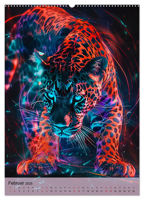 Raubkatzen - Geschmeidige Jäger im Neonlicht (CALVENDO Wandkalender 2025)