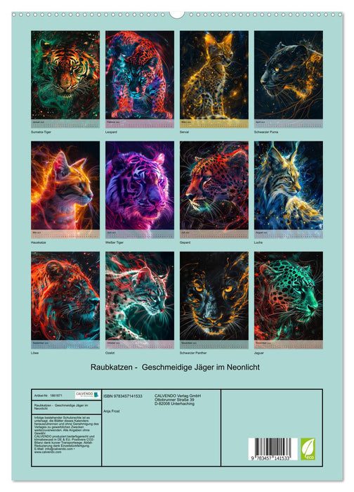 Raubkatzen - Geschmeidige Jäger im Neonlicht (CALVENDO Premium Wandkalender 2025)