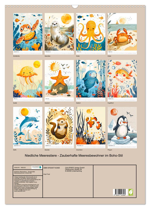 Niedliche Meerestiere - Zauberhafte Meeresbewohner im Boho-Stil (CALVENDO Wandkalender 2025)