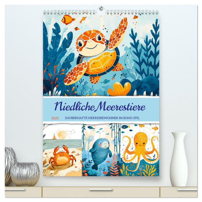 Niedliche Meerestiere - Zauberhafte Meeresbewohner im Boho-Stil (CALVENDO Premium Wandkalender 2025)