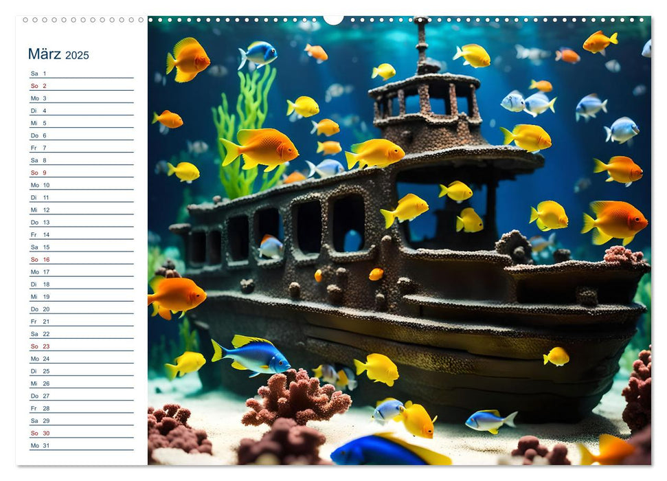 Aquarienzauber - Bunte KI Unterwasserwelten (CALVENDO Premium Wandkalender 2025)